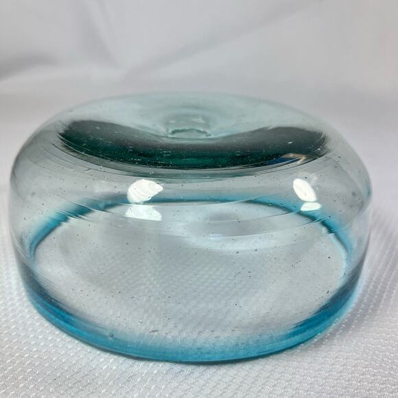 Hand blown Light Blue rim Art Bubble Glass bowl 6.5” - Picture 3 of 9